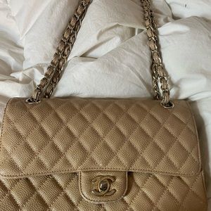 Leather Chanel adjustable gold chain strap